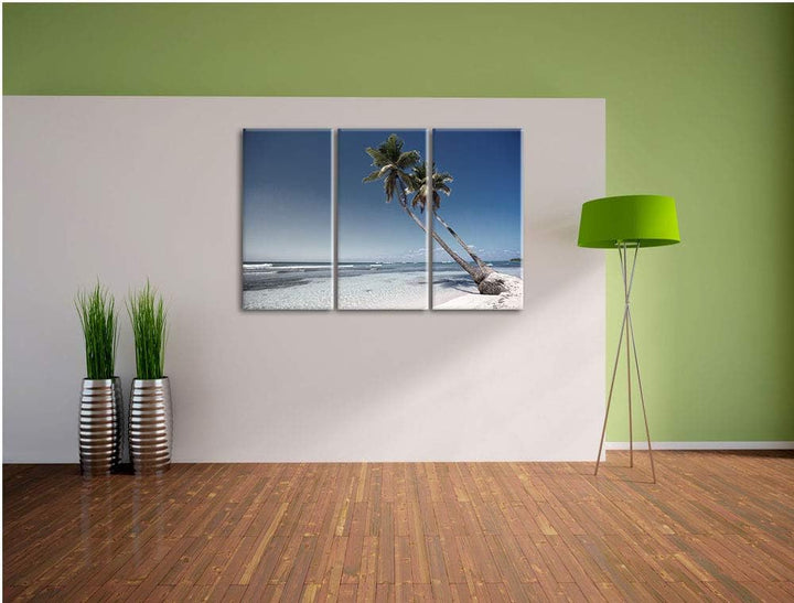 zwei Palmen ragen über das Wasser schwarz/weiss 3-Teiler Leinwandbild 120x80 Bild auf Leinwand, XXL