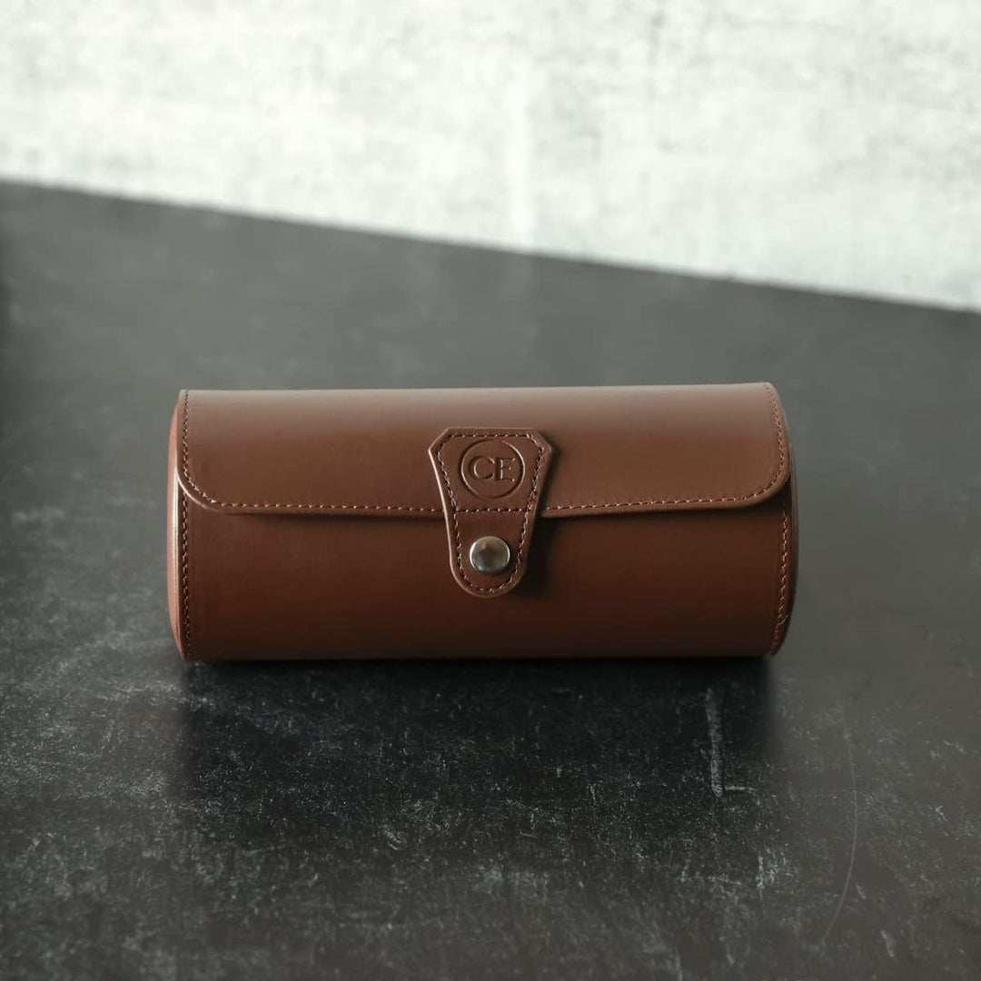CASE ELEGANCE Tragbare Uhrenbox für Damen/Herren aus Kunstleder, Aufbewahrungsbox für 3 Uhren (braun