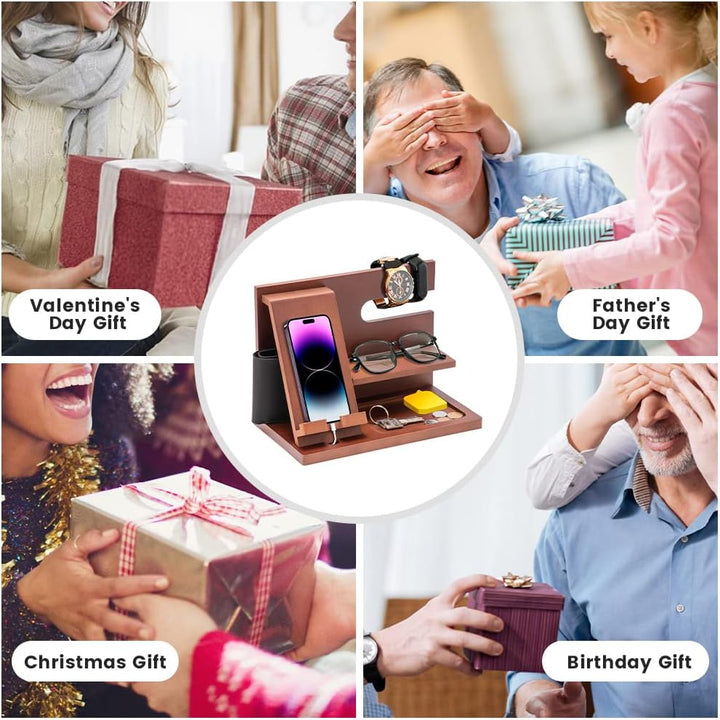 Geschenke für Männer Holz Telefon Dockingstation Männer Nachttisch Organizer Weihnachten Männer Gesc