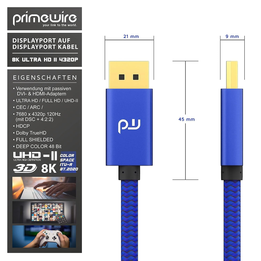 CSL – 5x 8k Premium DisplayPort Kabel - 3m - DP 1.4 zu DP 1.4-8k @ 60 Hz 4k @ 120 Hz – UHD II - bis