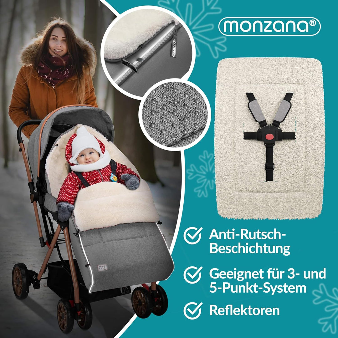 MONZANA® Baby Fusssack für Kinderwagen mit Handwärmer Winter Reflektoren Reissverschluss Tasche Wasc