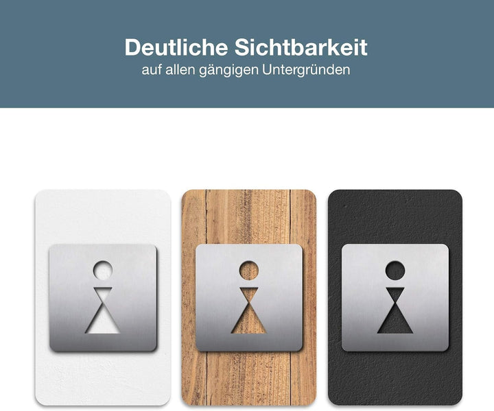 PHOS Design, PS0401S, WC Türschild Frauen, 16 x 16 cm, Edelstahl gebürstet, selbstklebend, Toiletten