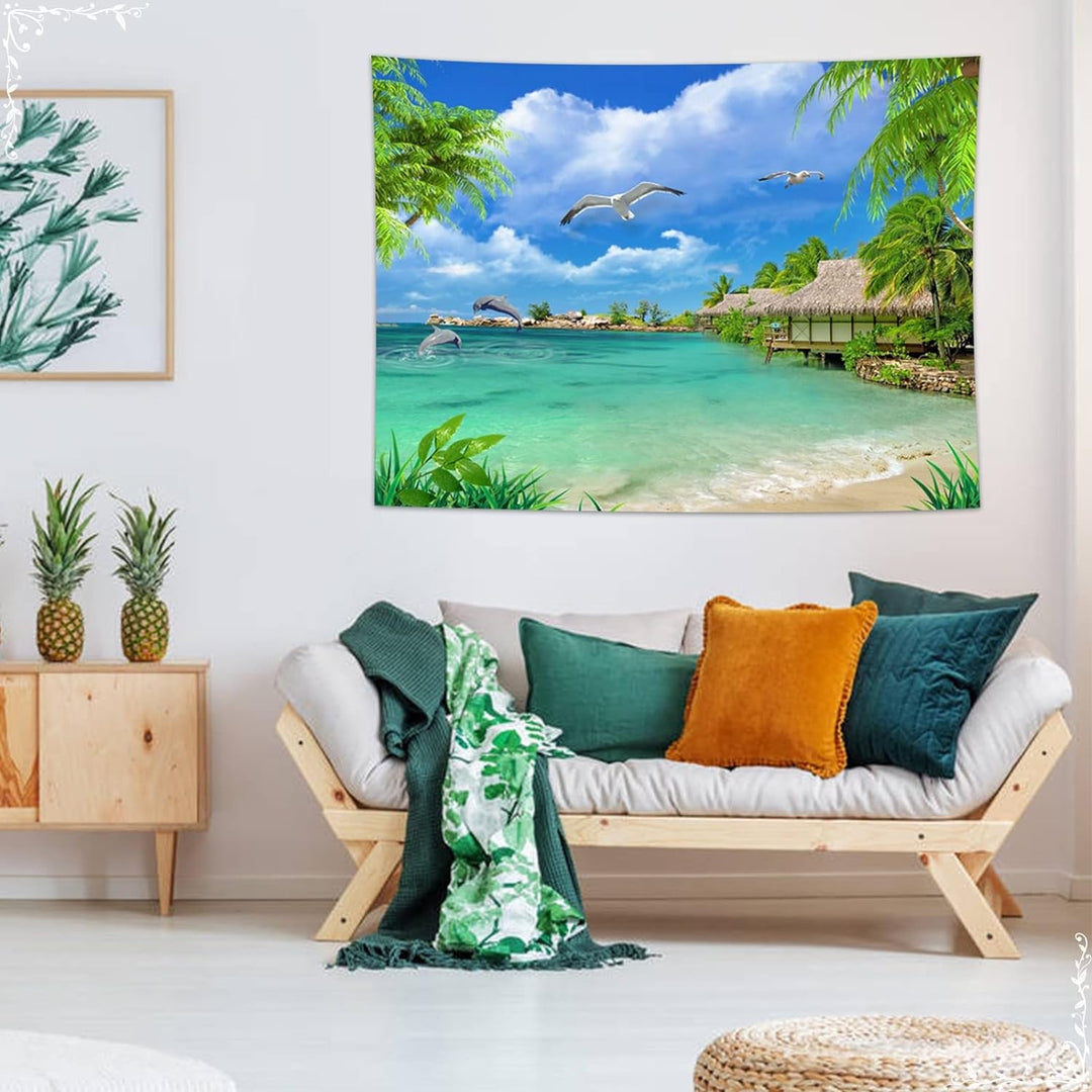 Dsnyu Wandteppich Tropische Pflanzen, Wandbehang 200X200 Grün Blau Landschaft Tapestry Living Room P