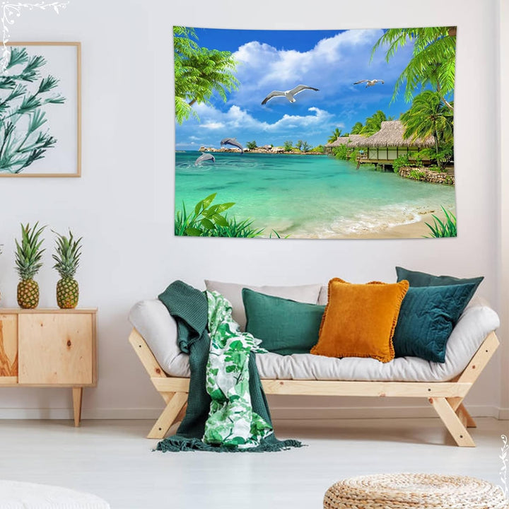 Dsnyu Wandtuch Vogel, Wall Tapestry Nature Grün Blau Landschaft Tropische Wandbehang Zimmer Polyeste