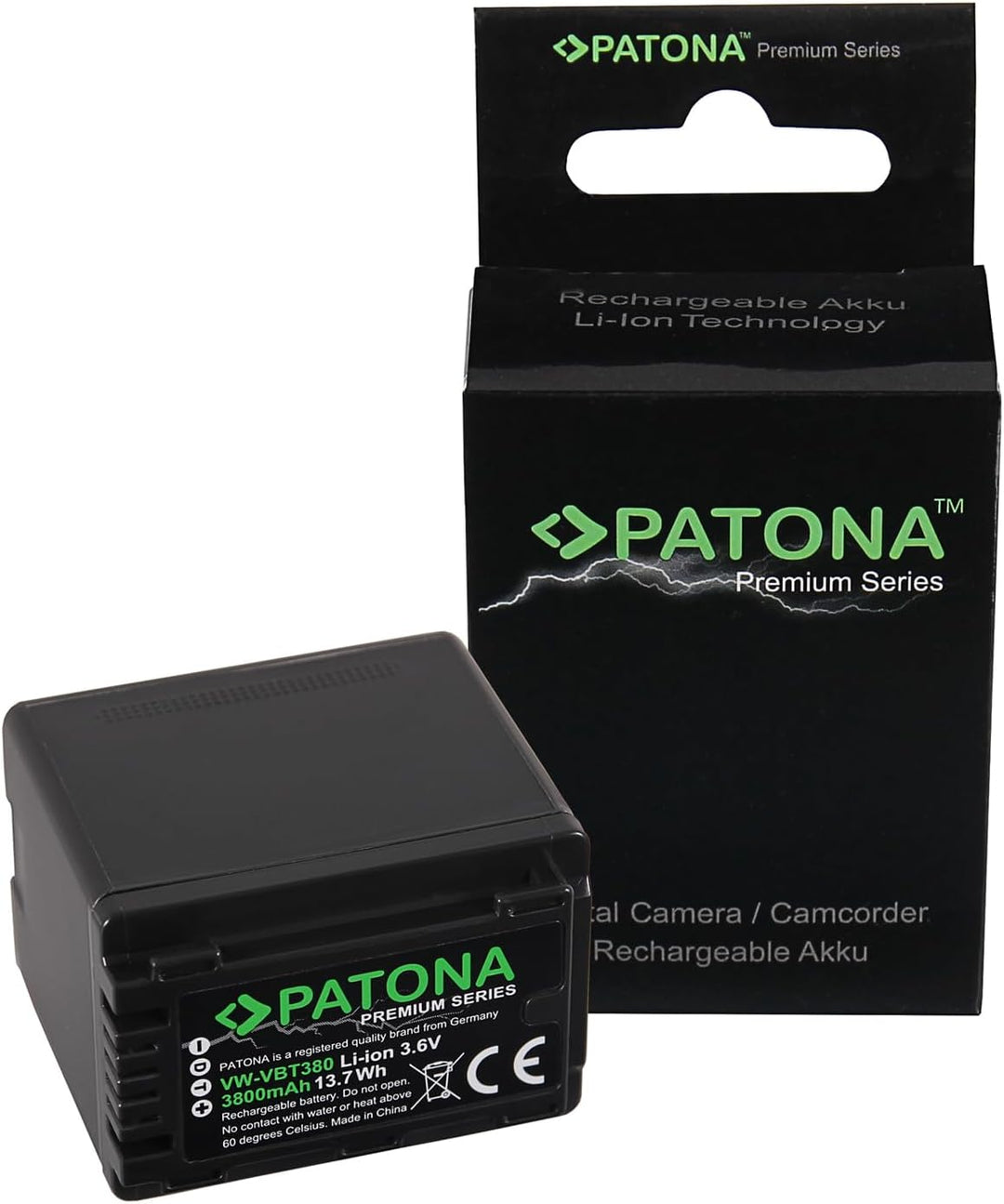 PATONA Premium Akku VW-VBT380-E (echte 3800mAh) mit Infochip - Kompatibel mit Panasonic HC VXF11 VXF