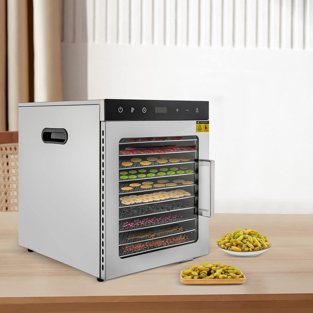 10-Etagen Früchte Dörrgerät 800W 220V Edelstahl Dörrautomat 30-90℃ Einstellbare Lebensmitteldehydrat