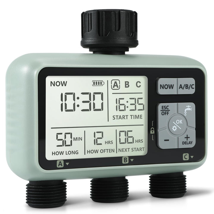 Kazeila Water Timer Bewässerungscomputer 3 Anschlüsse,3 Separate Programme,Bewässerungsuhr Digital P