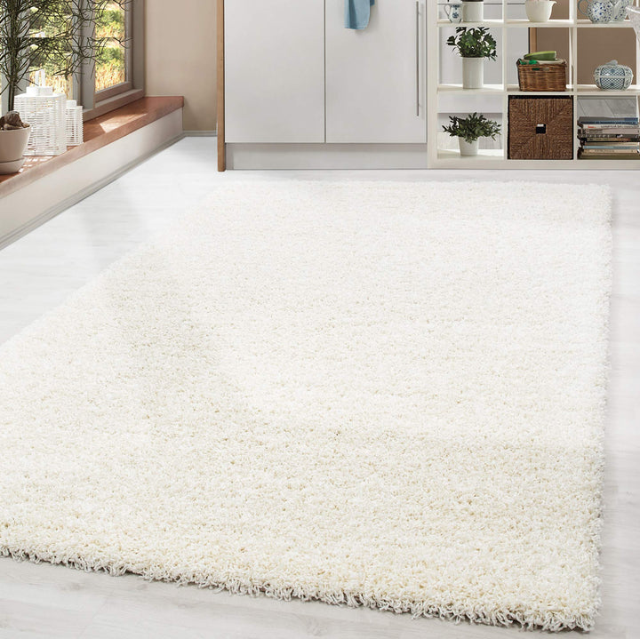 HomebyHome Shaggy Teppich Läufer Flur 80 x 150 cm - Shaggy Teppich Hochflor Creme Extra Weich und Fl