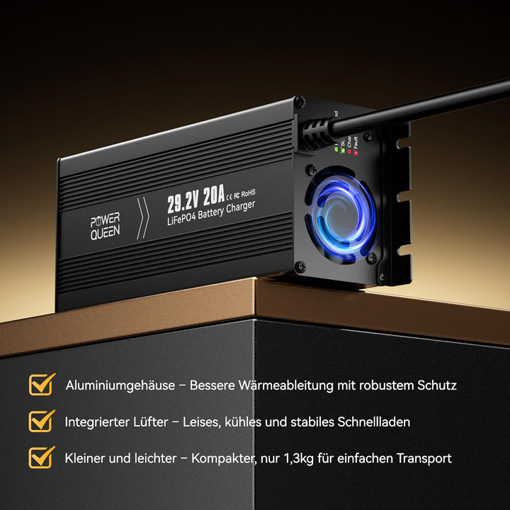 Power Queen 29.2V 20A Lithium LiFePO4 Batterieladegerät Maintainer Vollautomatisches, Wiederaufladba