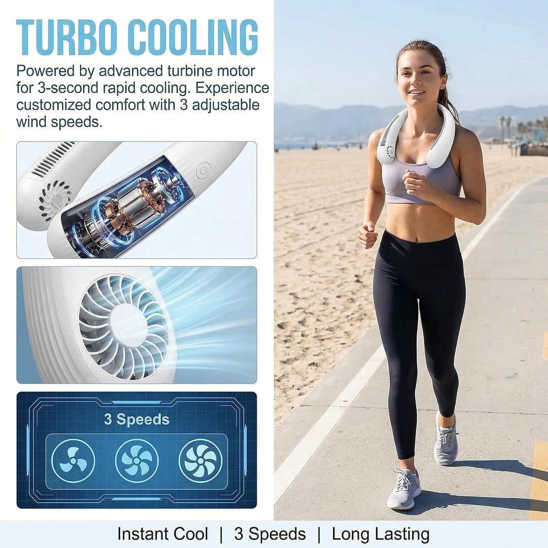 Nacken-Ventilator, Klingenlos, USB-Aufladbar, 3 Geschwindigkeitsstufen, 2000mAh Akku, 4-8 Stunden La