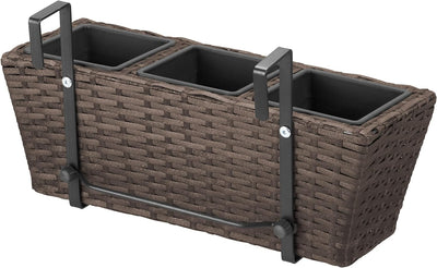 Gartenfreude 4000-1002-024 Balkonkasten Polyrattan mit Aufhängung 47 x 17 x 15 cm 4er-Set, Mocca 47