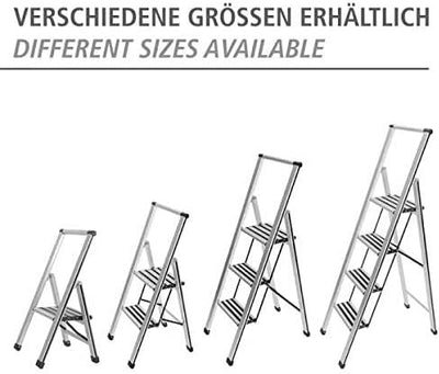 WENKO Leichte Aluminium Trittleiter mit 3 Stufen für 75 cm höheren Stand, rutschsichere XXL-Stufen,