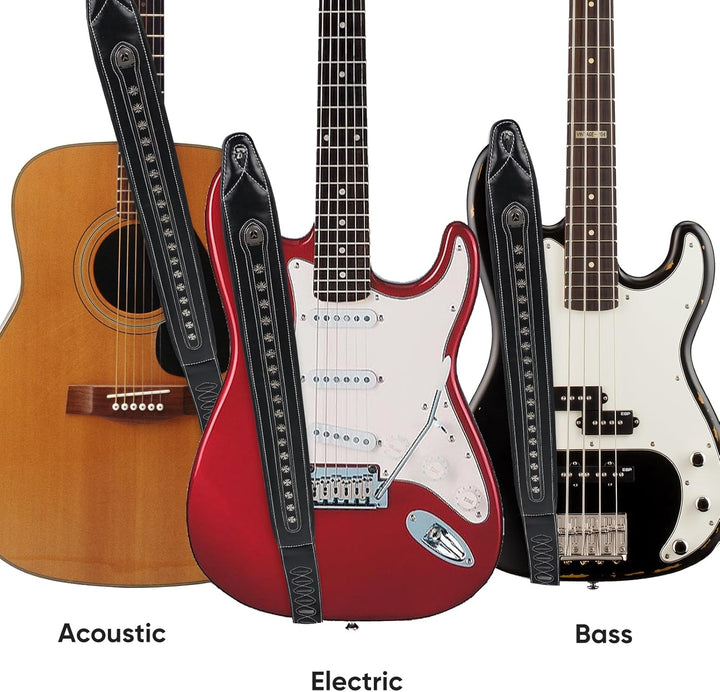 yueko Rindsleder Leder und PU Gitarrengurt Gurt Band für Akustik E-Gitarre Bass mit Metall Nieten, Y