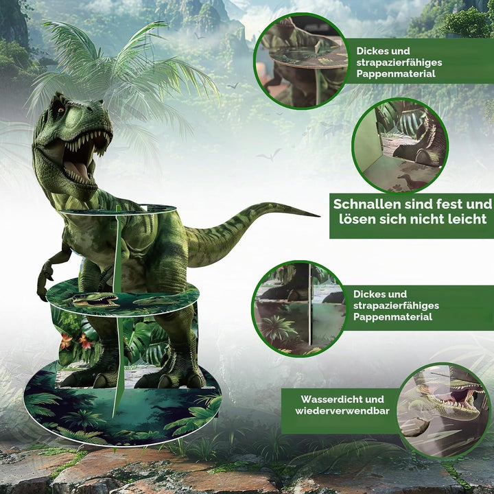 3 Tier Dinosaurier Kuchen Stand, Cupcake Turm, 12Pcs Dinosaurier Kuchen Surround Dinosaurier Thema G