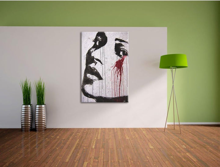 Pixxprint Abstrakt Frau als Leinwandbild/Grösse: 100x70 cm/Wandbild/Kunstdruck/fertig bespannt, 100x