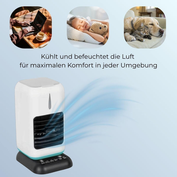Ambiano TC-2 Tischluftkühler mit Sprühfunktion, Mini Luftkühler und Luftbefeuchter, 3 Stufen, 85° Os