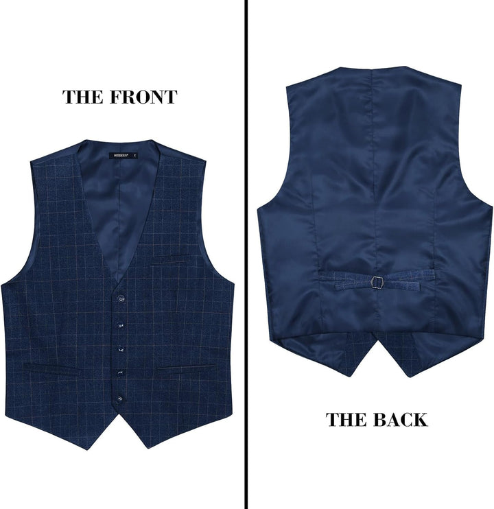 HISDERN Manner Formale Hochzeitsfeier Weste Baumwolle Plaid Kleid Anzug Weste für Herren 1Royal Blue