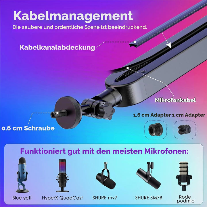 YOUSHARES RGB Mikrofon Arm kompatibel mit Shure SM7B, MV7, HyperX QuadCast, ProCast, Blue Yeti, Rode