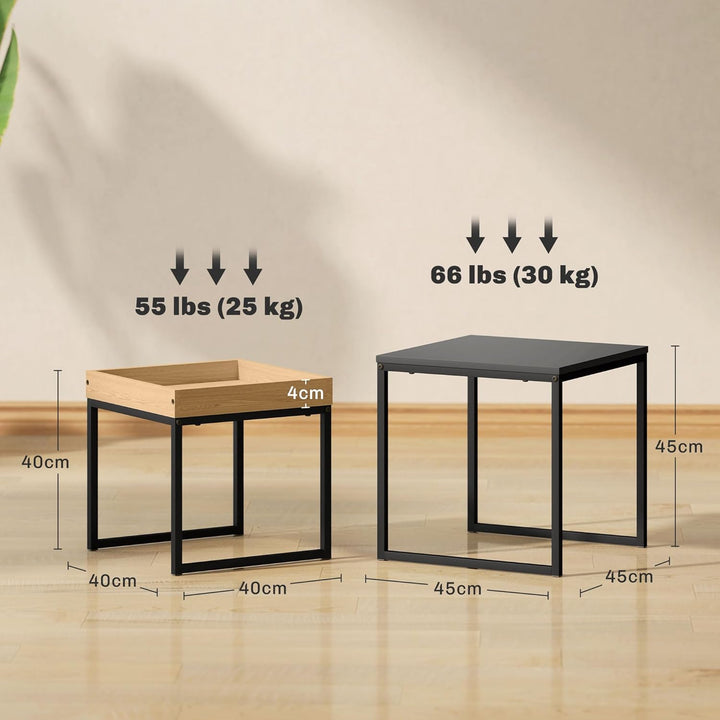 HOMCOM Couchtisch 2er Set Satztisch Quadratischer Beistelltisch mit Abnehmbarem Tablett, Stahlgestel