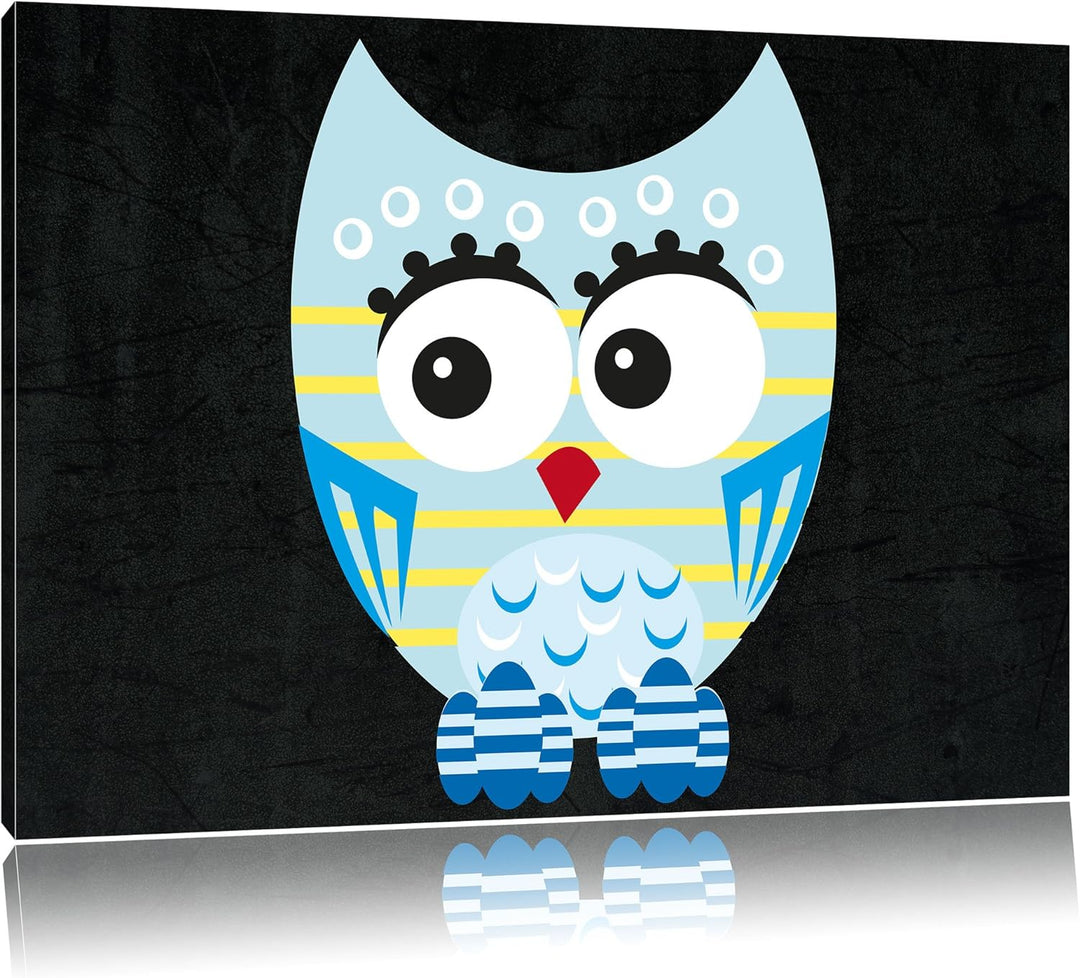 Pixxprint Hübsche Blaue Eule als Leinwandbild/Grösse: 100x70 / Wandbild/Kunstdruck/fertig bespannt,