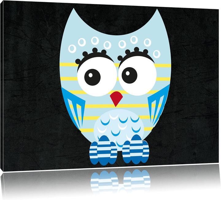 Pixxprint Hübsche Blaue Eule als Leinwandbild/Grösse: 100x70 / Wandbild/Kunstdruck/fertig bespannt,
