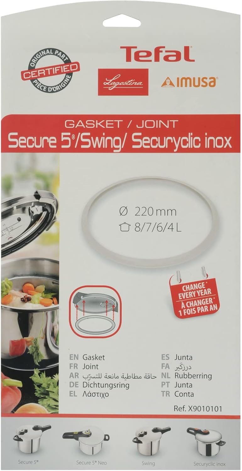 Tefal X90101 Dichtungsring l für Secure 5 l für den 4l und 6l Topf l 22 cm l Weiss