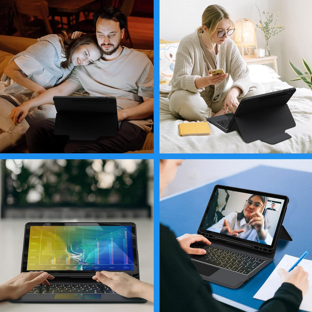 ROOFEI Galaxy Tab S7 FE/S8+/S7+ Hülle mit Tastatur QWERTZ : 7-Farbige Beleuchtung Tastatur mit Track