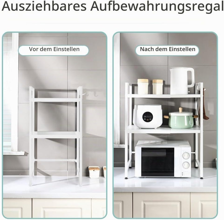 BAOYOUNI 2-stöckiges erweiterbares Mikrowellen-Regal, Ständer über Toaster, Bäcker-Regal, Badezimmer