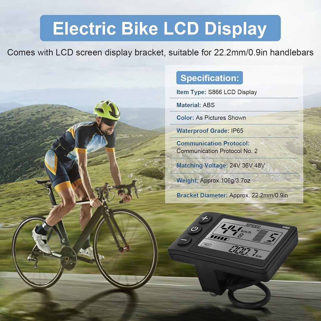 Yosoo Health Gear LCD Display für Elektrofahrräder, S866, 24V/36V/48V, Wasserdicht, mit Hintergrundb