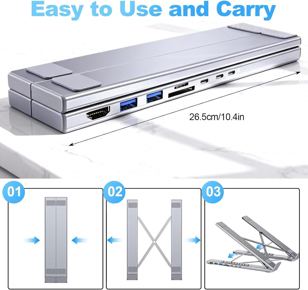 8-in-1 USB-C Laptopständer, Aluminium Laptop Ständer mit 8-in-1 USB C Dockingstation, Faltbarer Stan