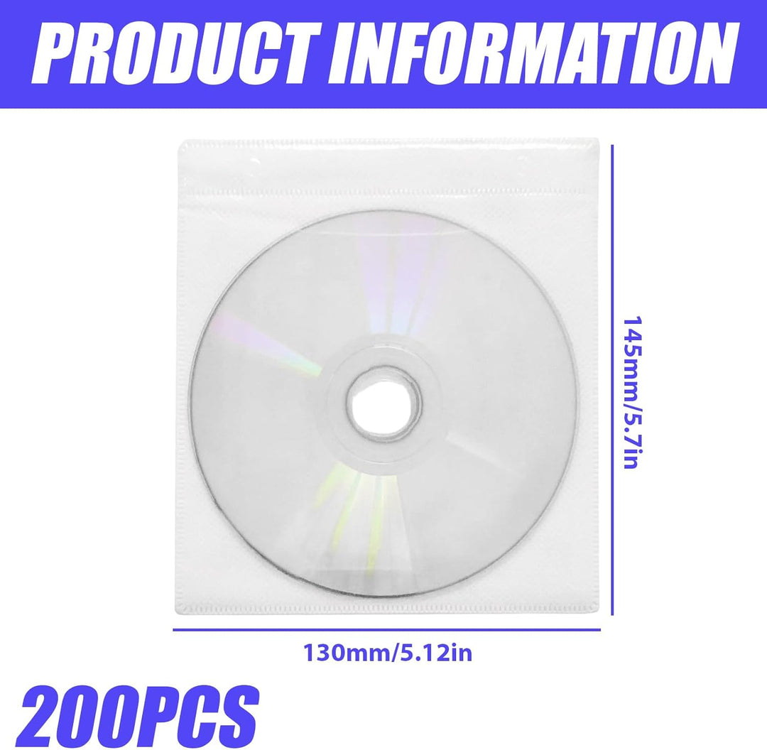 CD/DVD/BluRay Hüllen, 200 Stück CD-DVD-Schutzhüllen, Doppelseitige Standard-Kunststoffhülle für CD,