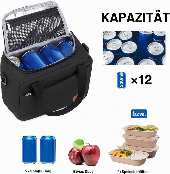 8.5L Kühltasche Kleine Thermotasche Tragbare Lunch-Tasche Isoliertasche Picknicktasche für Arbeit, S