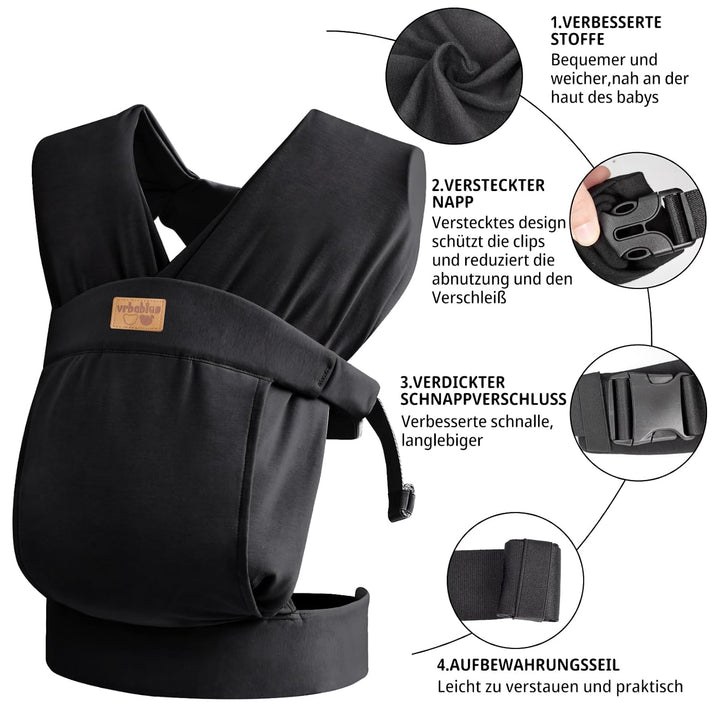 Babytrage für Neugeborene ab Geburt Extra Weich, Bauchtrage Baby-Tragetasche Ergonomisch (Schwarz),