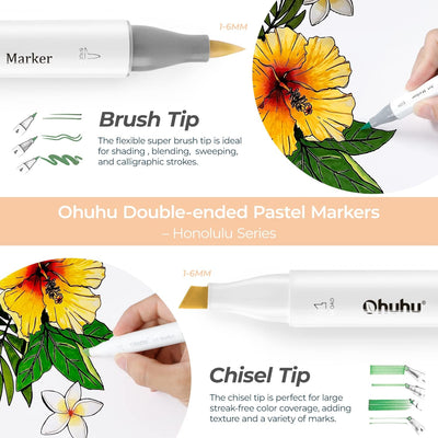 Ohuhu Marker Stifte Pastel mit 96 Farben, doppelseitige Farbspitze Brush Marker für Entwürfe und Com