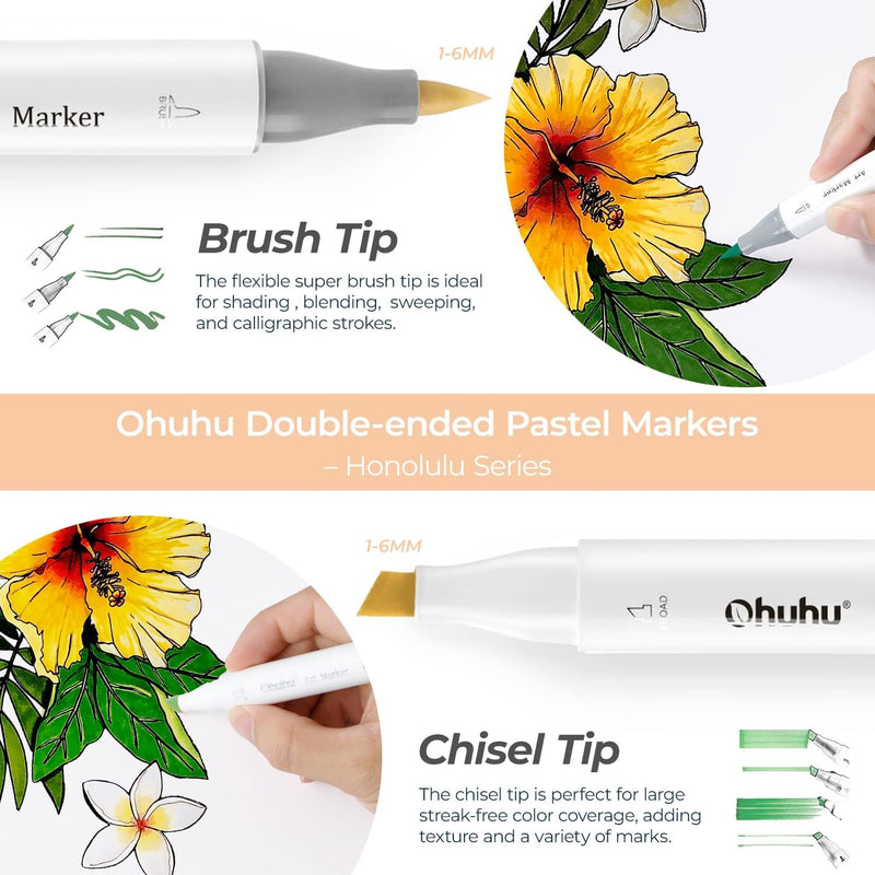 Ohuhu Marker Stifte Pastel mit 96 Farben, doppelseitige Farbspitze Brush Marker für Entwürfe und Com