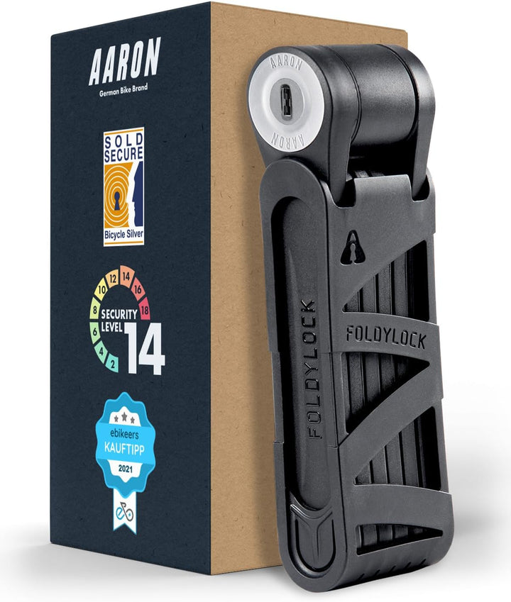 AARON Fahrradschloss - sicheres Faltschloss Stufe 14, patentiertes Hochsicherheitsschloss mit Halter