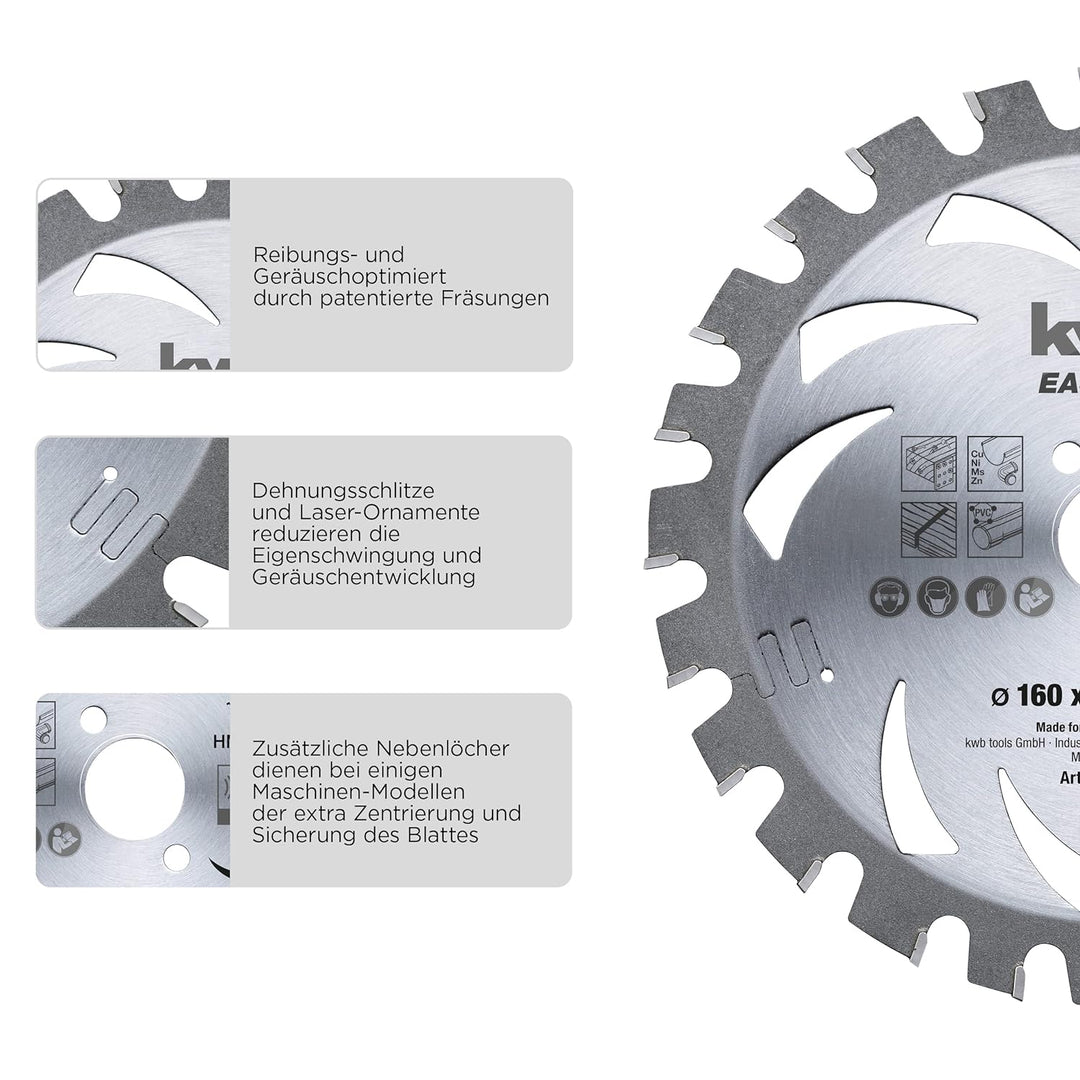kwb Kreissägeblatt 150 x 16 mm, Made in Germany, leichtgängig, speziell für Akkumaschinen, Universal