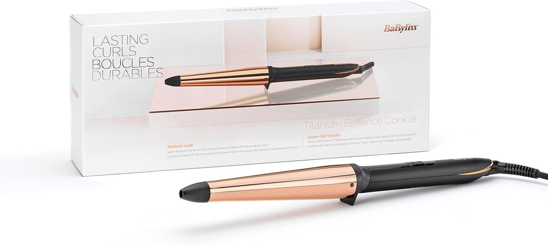 BaByliss Salon Brilliance Conical Wand, Professioneller Lockenstab mit hochwertiger Titan-Beschichtu