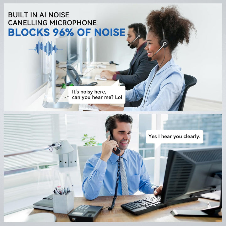 Wantek Telefon Headset Mono mit Noise Cancelling Mikrofon, Lautstärkeregler, Call Center Kopfhörer f