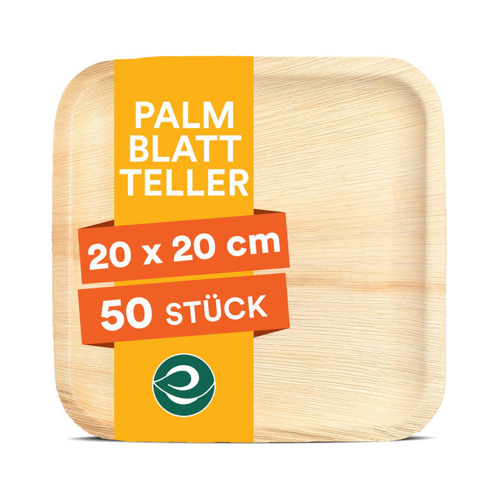 ECO SOUL 100% kompostierbare 20 cm, quadratische Palmblatt Teller [50 Stück] |Premium Palmblatt Gesc