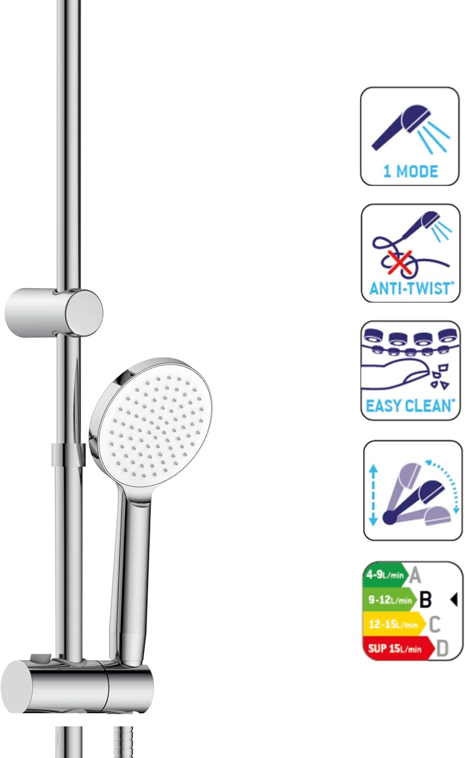 SENSEA - Essential - Duschsstange mit Regendusche und Handbrause - Höhenverstellbar - Duschsset ohne