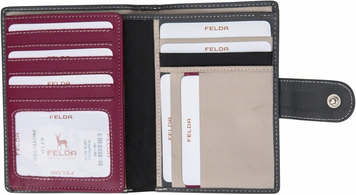 Felda - Damen Geldbörse mit 23 Kartenfächern & Münzfach - RFID-Blocker - aus Echtleder - gross - Gra