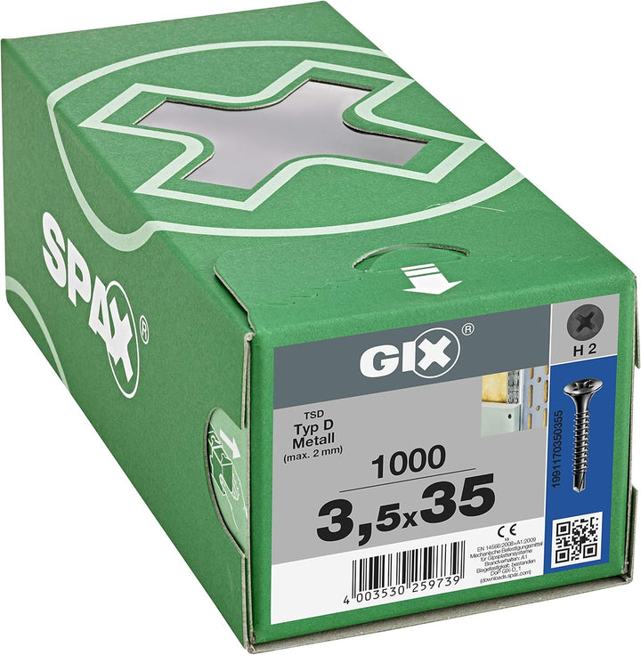 SPAX GIX-D Schnellbauschrauben 3,5 x 35 mm, Vollgewinde, 1000 Stück, Bohrspitze, Kreuzschlitz-H2, Tr