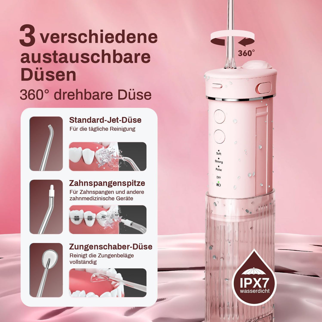 JTF Munddusche Mini, Tragbar Elektrische Zahnreinigung Kabellos, Reise Zahnzwischenraumreiniger mit