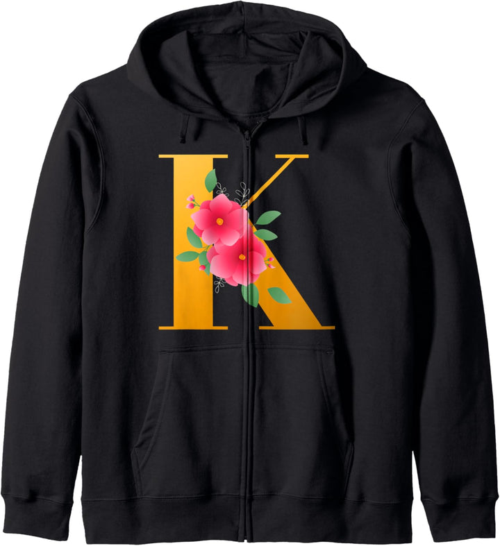 Floral K Alphabet Cute Initial Monogram Letter K Graphic Kapuzenjacke