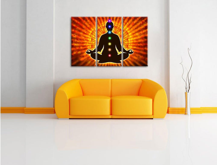 Pixxprint Meditation mit den 7 Chakren als Leinwandbild/Grösse: 3 Teilig (120x80) / Wandbild/Kunstdr