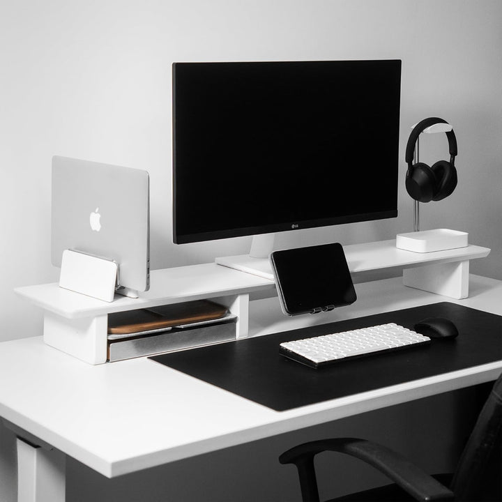 Raico Vertikaler Laptop-Ständer, hochwertige MacBook-Dockingstation aus Walnussholz (matt weiss, Sin