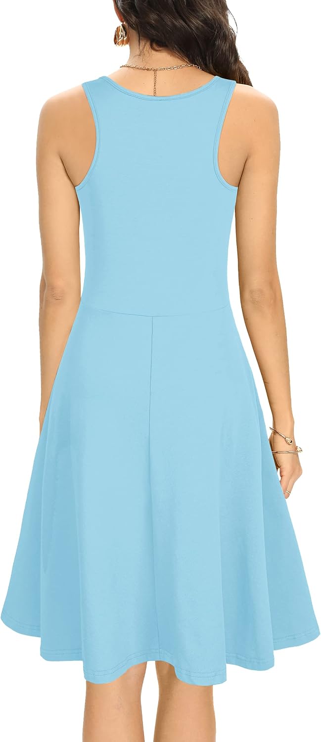Missufe Damen Sommerkleid Minikleid Rockabilly Freizeitkleid Skaterkleid Kurzes Tank Kleider M Hellb