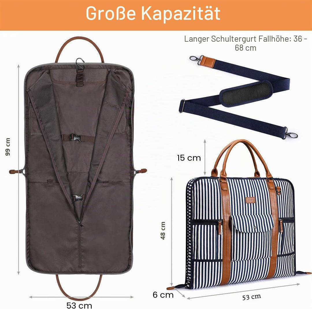 S-ZONE Herren Kleidersack Anzugtasche Canvas Kleidertasche für Geschäftsreisen L Blau Gestreift, L B