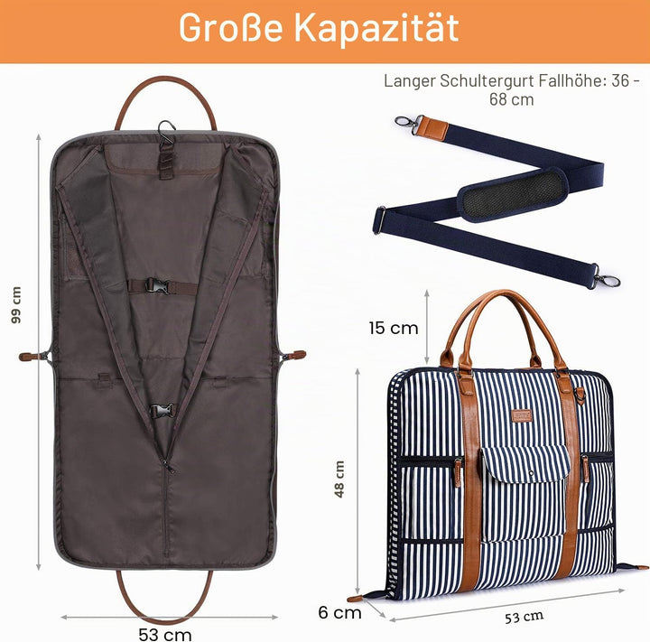 S-ZONE Herren Kleidersack Anzugtasche Canvas Kleidertasche für Geschäftsreisen L Blau Gestreift, L B
